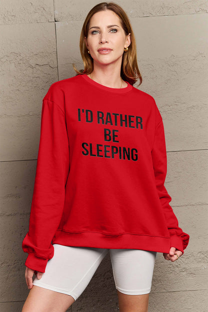 Simply Love Full Size I'D RATHER BE SLEEPING Round Neck Sweatshirt Luvéillé