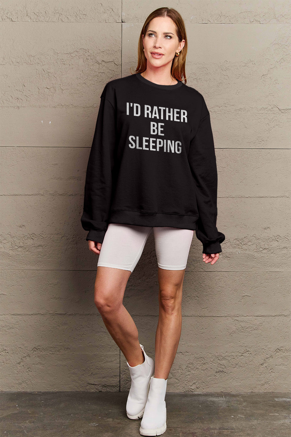 Simply Love Full Size I'D RATHER BE SLEEPING Round Neck Sweatshirt Luvéillé