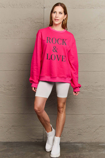 Simply Love Full Size ROCK ＆ LOVE Round Neck Sweatshirt Luvéillé