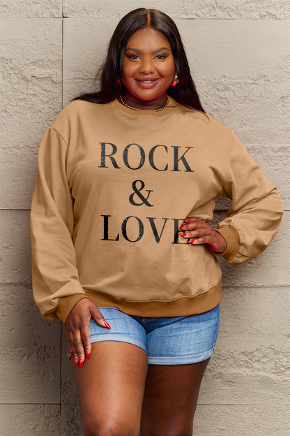 Simply Love Full Size ROCK ＆ LOVE Round Neck Sweatshirt Luvéillé