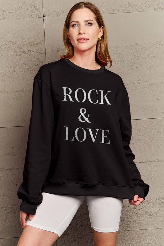 Simply Love Full Size ROCK ＆ LOVE Round Neck Sweatshirt Luvéillé