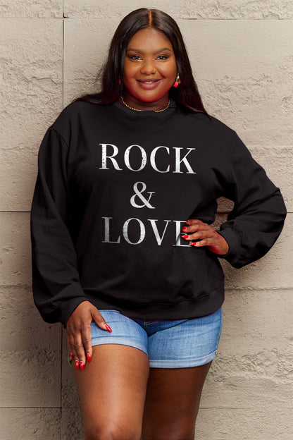 Simply Love Full Size ROCK ＆ LOVE Round Neck Sweatshirt Luvéillé