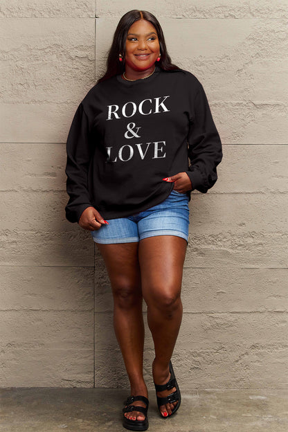 Simply Love Full Size ROCK ＆ LOVE Round Neck Sweatshirt Luvéillé