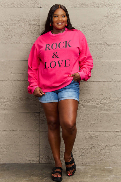 Simply Love Full Size ROCK ＆ LOVE Round Neck Sweatshirt Luvéillé