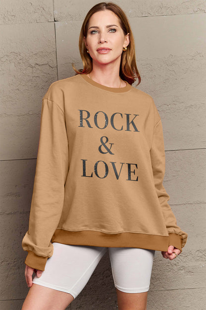 Simply Love Full Size ROCK ＆ LOVE Round Neck Sweatshirt Luvéillé