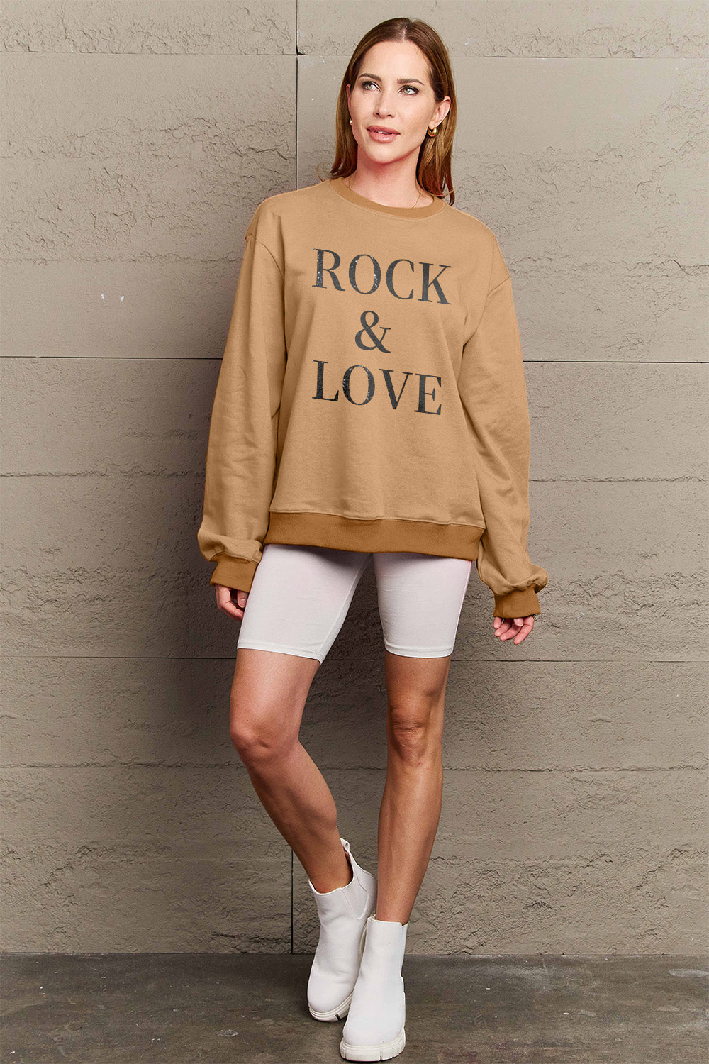 Simply Love Full Size ROCK ＆ LOVE Round Neck Sweatshirt Luvéillé