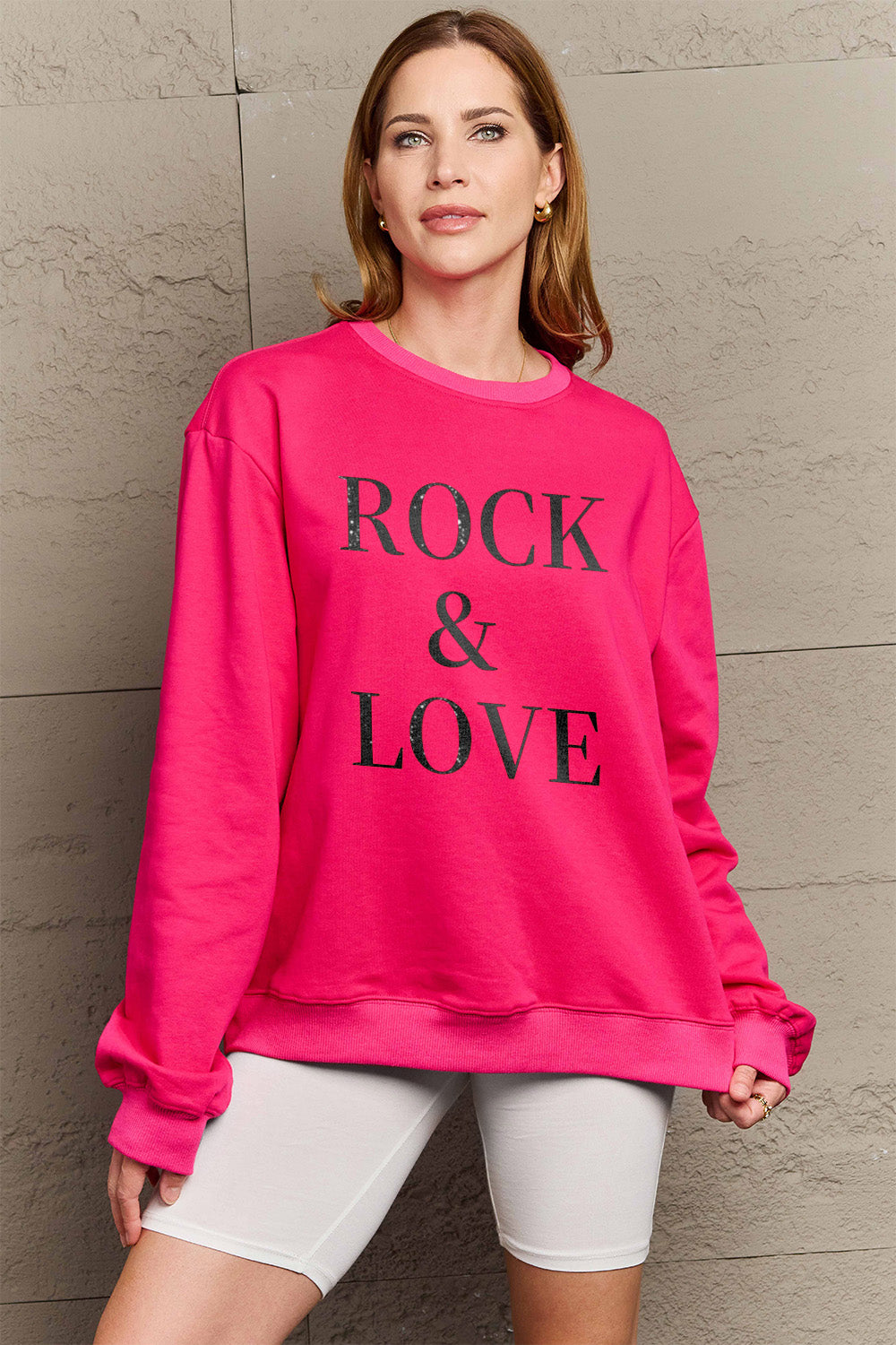 Simply Love Full Size ROCK ＆ LOVE Round Neck Sweatshirt Luvéillé