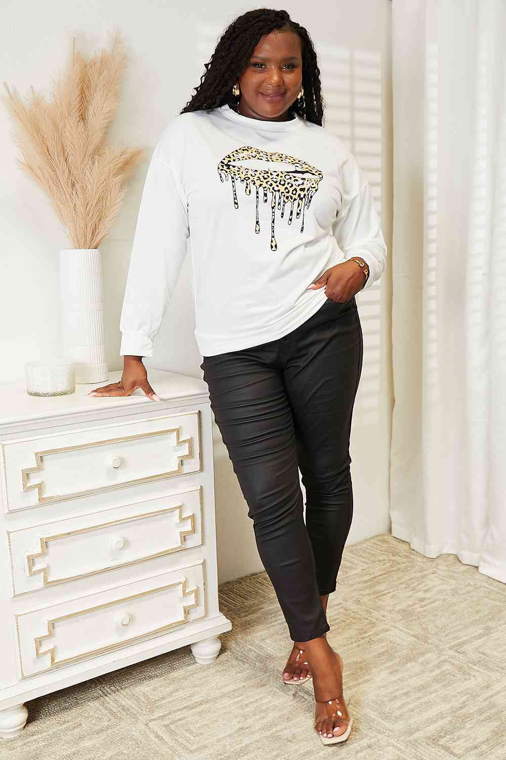 Simply Love Graphic Dropped Shoulder Round Neck Sweatshirt Luvéillé
