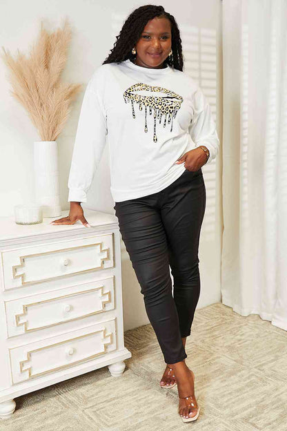 Simply Love Graphic Dropped Shoulder Round Neck Sweatshirt Luvéillé