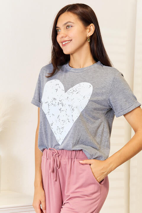 Simply Love Heart Graphic Cuffed Short Sleeve T-Shirt Luvéillé
