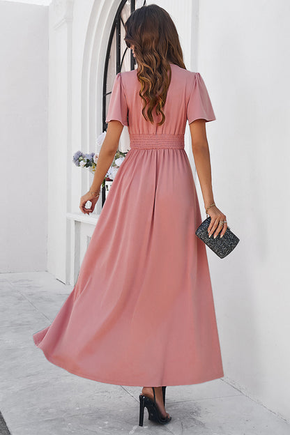 Slit V-Neck Short Sleeve Dress Luvéillé