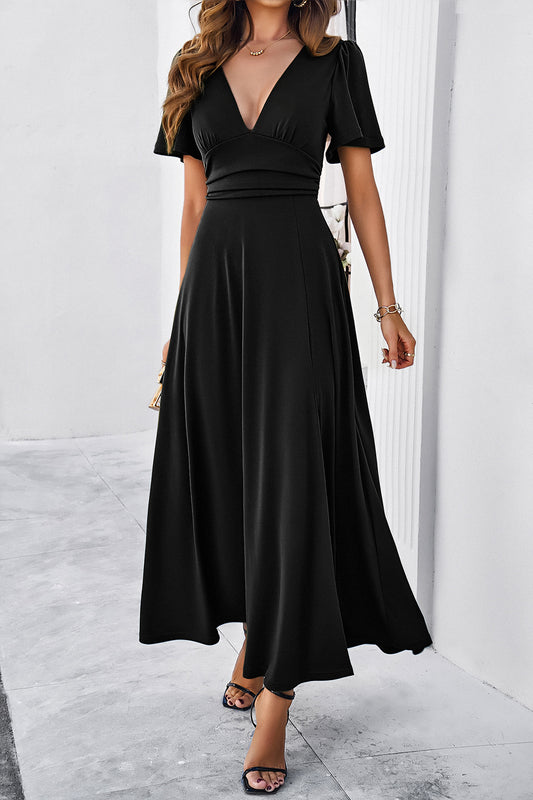Slit V-Neck Short Sleeve Dress Luvéillé