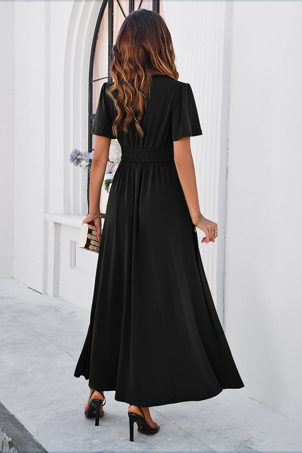 Slit V-Neck Short Sleeve Dress Luvéillé