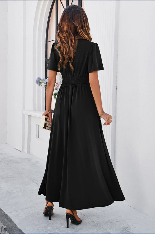 Slit V-Neck Short Sleeve Dress Luvéillé