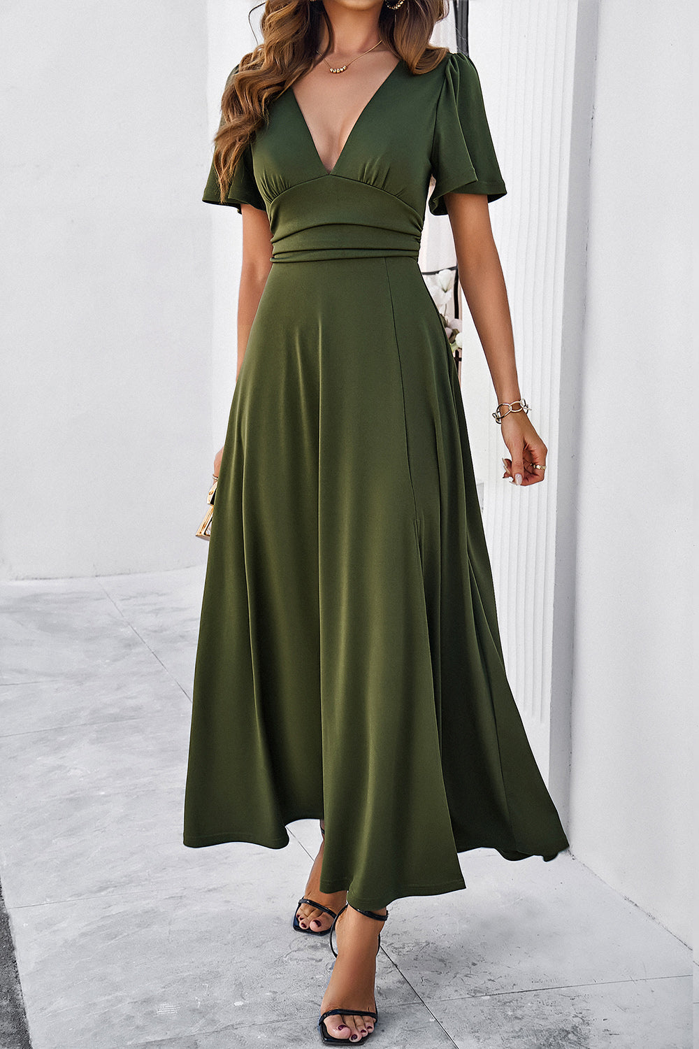Slit V-Neck Short Sleeve Dress Luvéillé