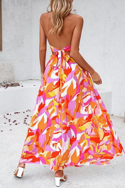 Smocked Slit Tied Printed Dress Luvéillé