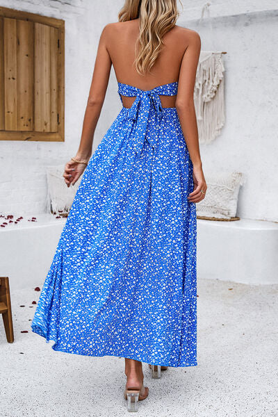 Smocked Slit Tied Printed Dress Luvéillé