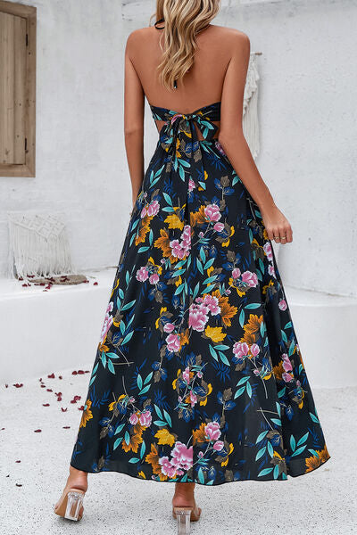 Smocked Slit Tied Printed Dress Luvéillé