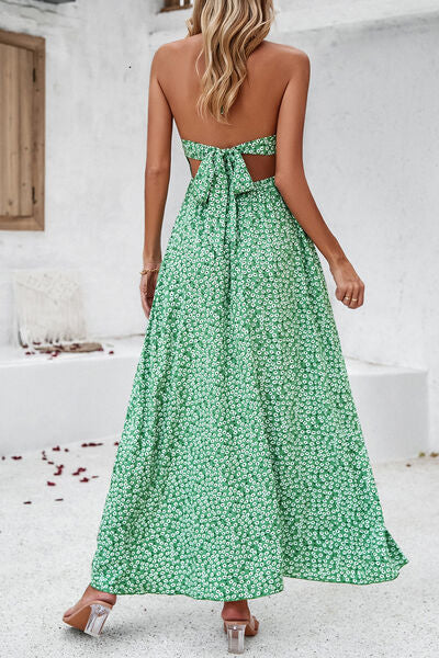 Smocked Slit Tied Printed Dress Luvéillé
