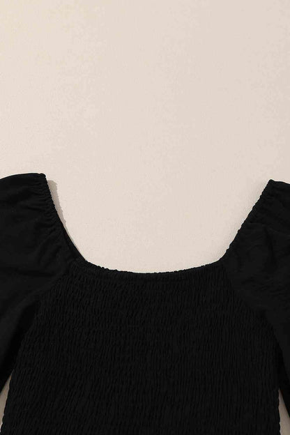 Square Neck Long Sleeve Tiered Dress Luvéillé