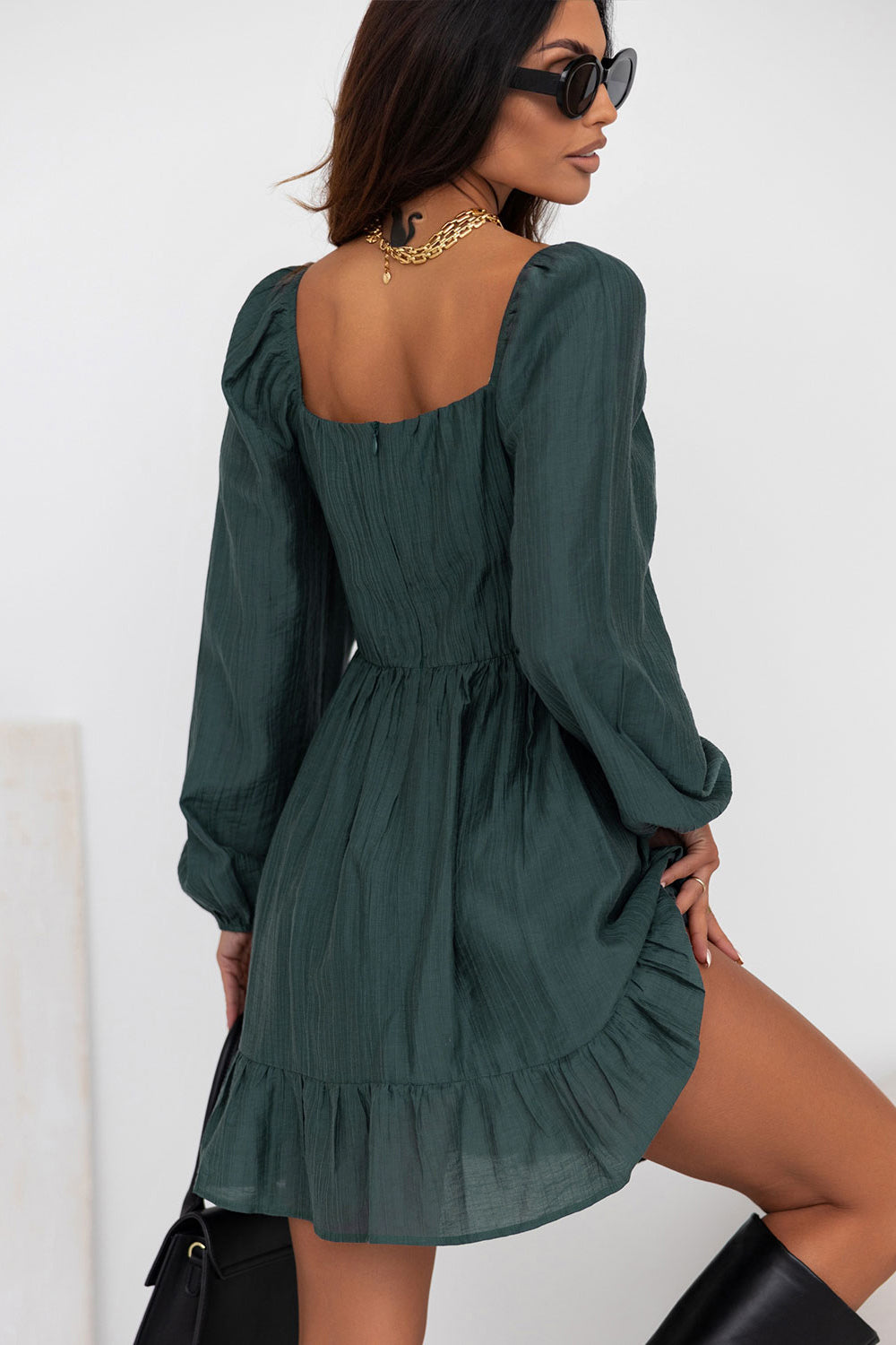 Square Neck Ruffle Hem Dress Luvéillé