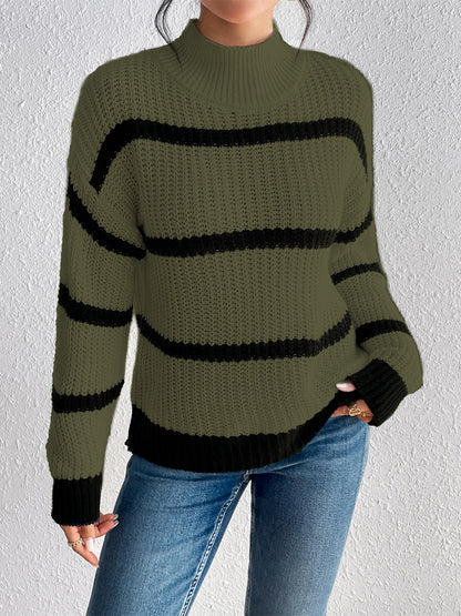 Striped Mock Neck Sweater Luvéillé