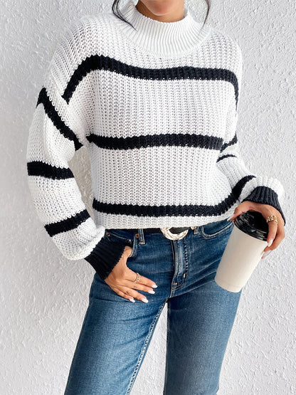 Striped Mock Neck Sweater Luvéillé
