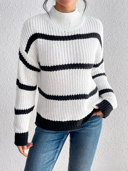 Striped Mock Neck Sweater Luvéillé