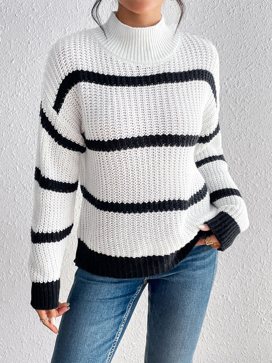 Striped Mock Neck Sweater Luvéillé