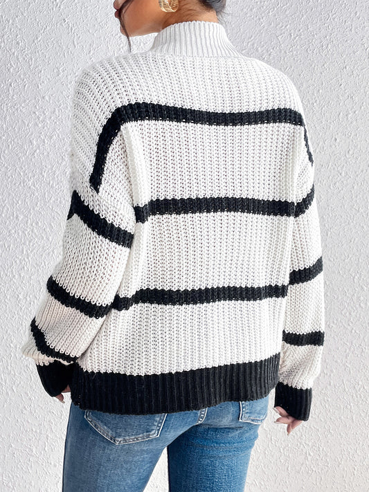 Striped Mock Neck Sweater Luvéillé