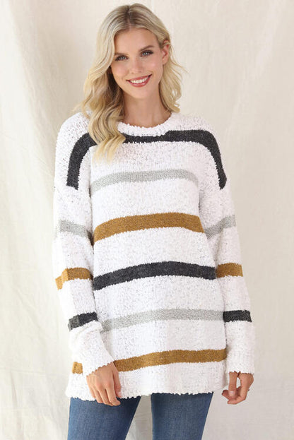 Striped Round Neck Long Sleeve Sweater Luvéillé