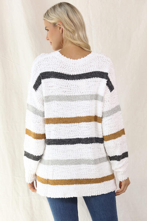Striped Round Neck Long Sleeve Sweater Luvéillé