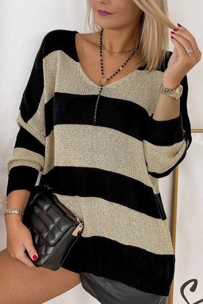 Striped V-Neck Sweater Luvéillé