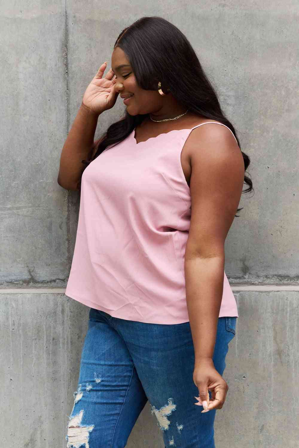 Sweet Lovely By Jen Full Size Scalloped Cami in Rosewood Luvéillé