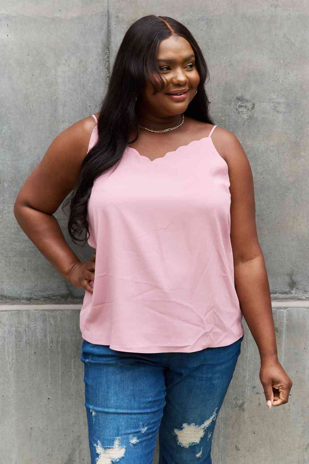 Sweet Lovely By Jen Full Size Scalloped Cami in Rosewood Luvéillé