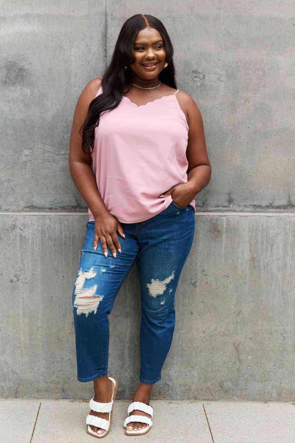 Sweet Lovely By Jen Full Size Scalloped Cami in Rosewood Luvéillé
