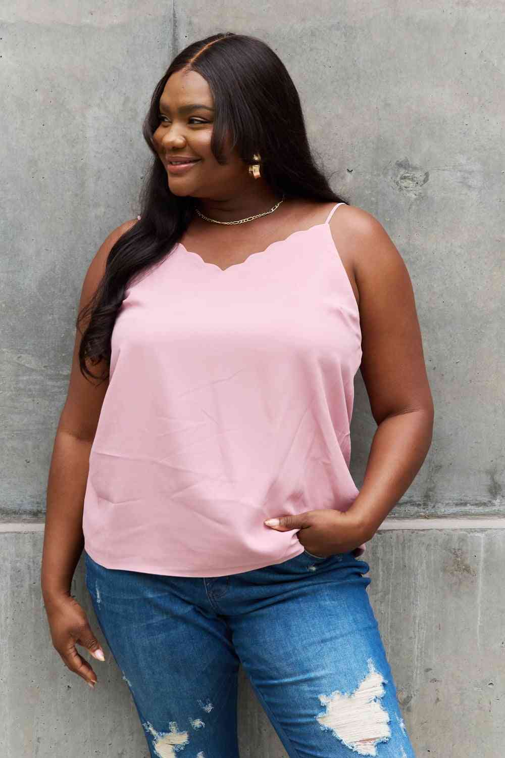 Sweet Lovely By Jen Full Size Scalloped Cami in Rosewood Luvéillé
