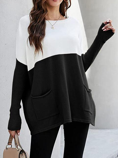 Two Tone Pullover Sweater with Pockets Luvéillé