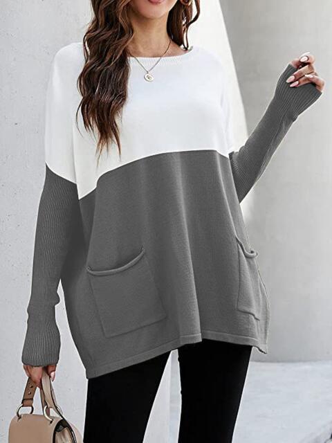 Two Tone Pullover Sweater with Pockets Luvéillé