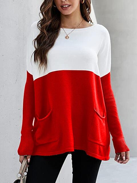 Two Tone Pullover Sweater with Pockets Luvéillé