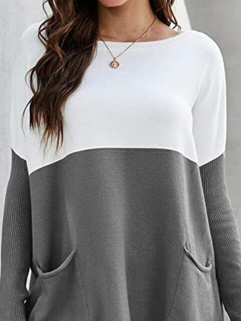 Two Tone Pullover Sweater with Pockets Luvéillé
