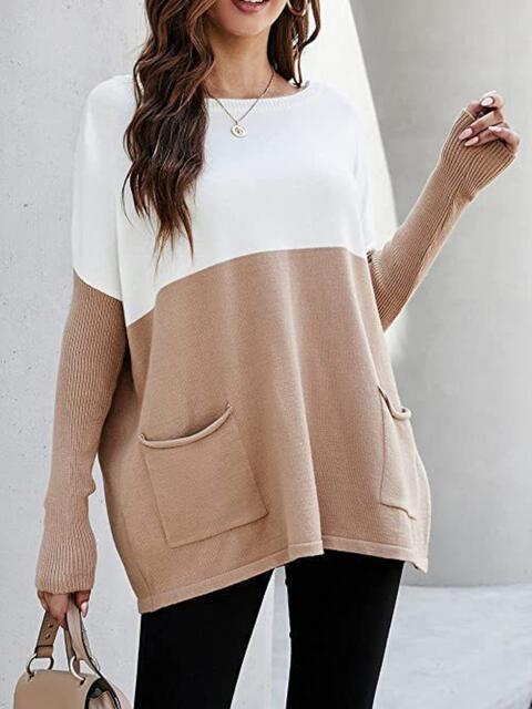Two Tone Pullover Sweater with Pockets Luvéillé