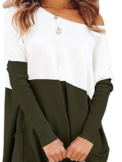 Two Tone Pullover Sweater with Pockets Luvéillé