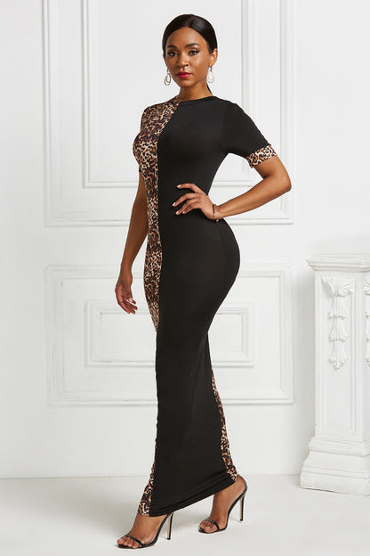 Two-Tone Round Neck Short Sleeve Maxi Dress Luvéillé