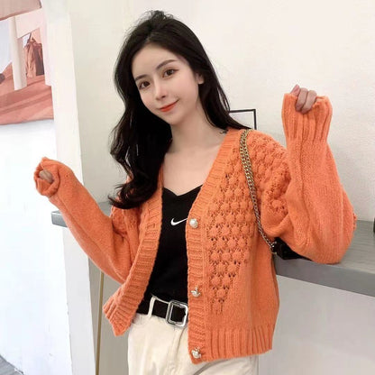 V-neck Loose Lazy Style Solid Color Sweater Luvéillé