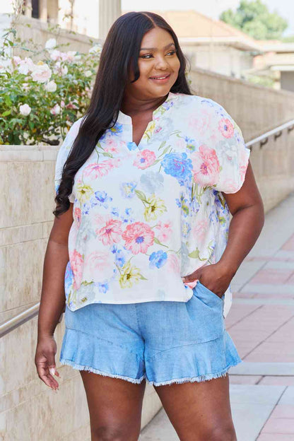White Birch One And Only Full Size Short Sleeve Floral Print Top Luvéillé