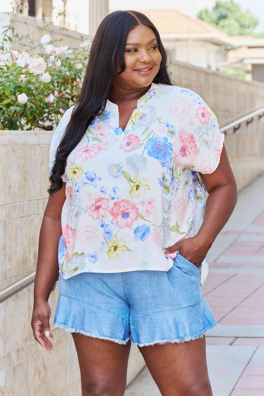 White Birch One And Only Full Size Short Sleeve Floral Print Top Luvéillé