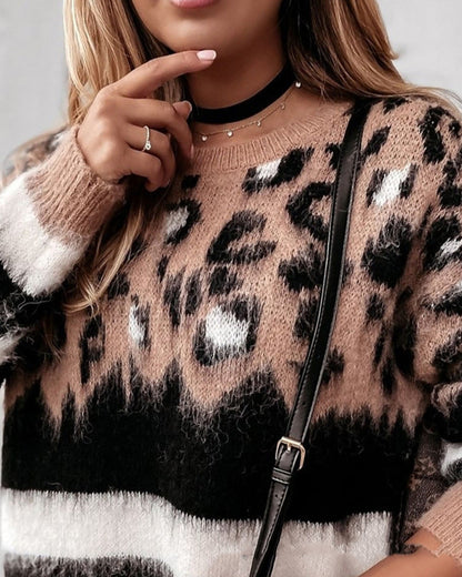 Women's Blend Crew Neck Leopard Print Sweater Luvéillé