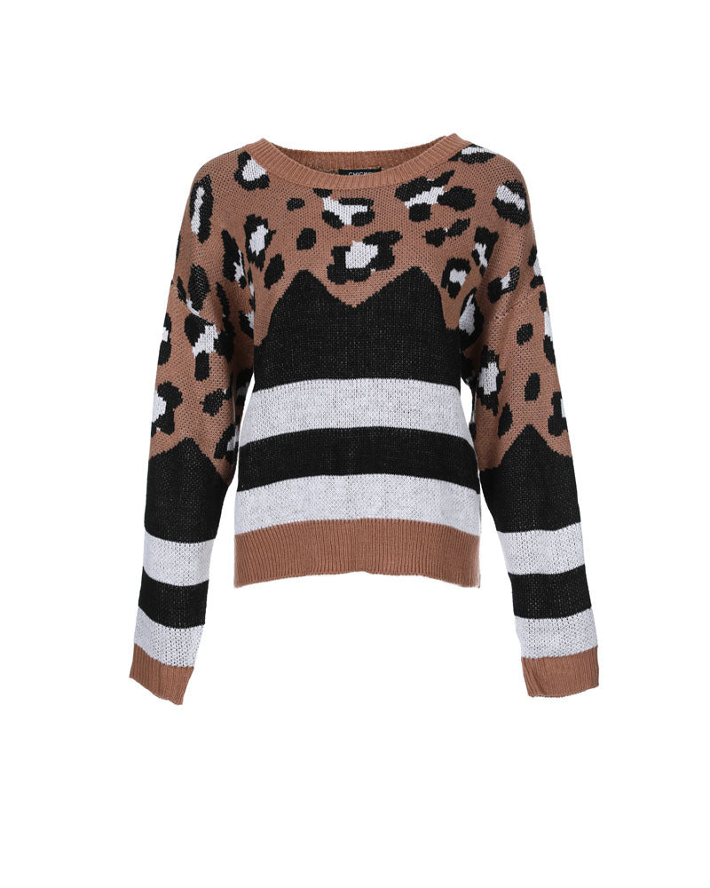 Women's Blend Crew Neck Leopard Print Sweater Luvéillé
