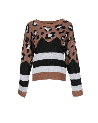 Women's Blend Crew Neck Leopard Print Sweater Luvéillé